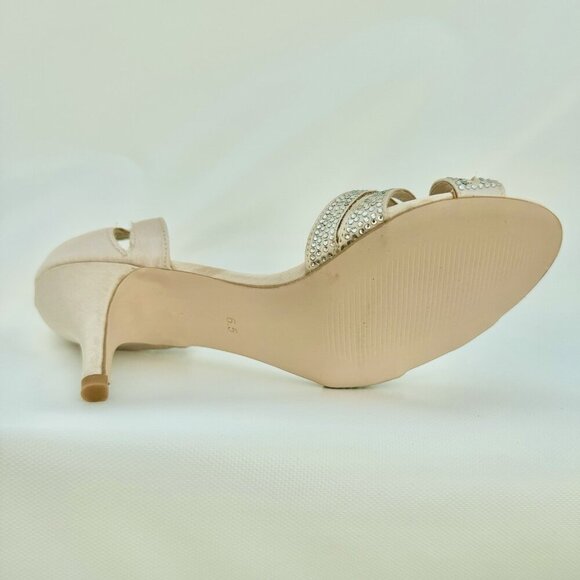 High Heel Dress Shoes Satin Rhinestones Rose Gold Never Worn Wedding Prom Party - Picture 5 of 8